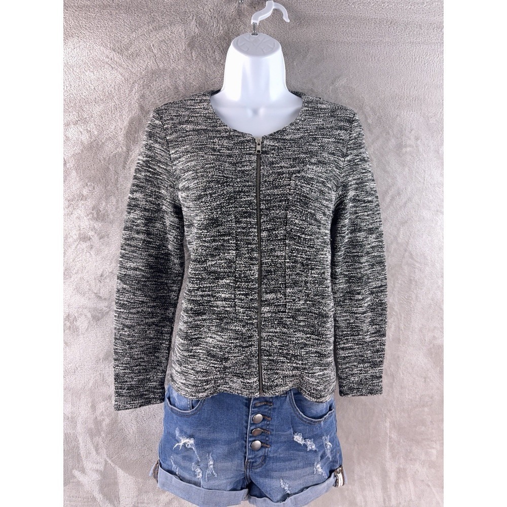 BIMBA Y LOLA Sweater Womens Size Medium Gray Zip Textured Geometric Knit Casual